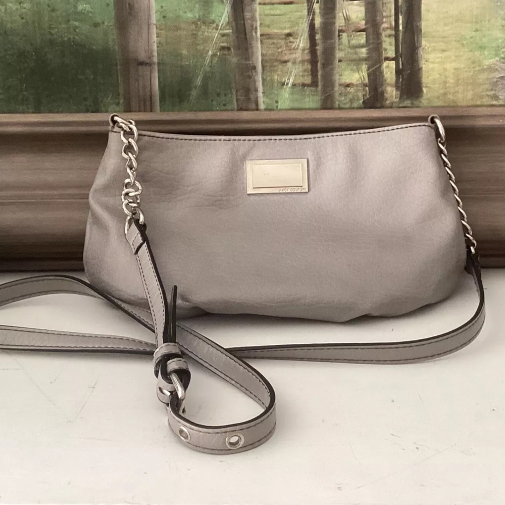 Juicy Couture Small Crossbody Purse, Gray, Blue Lining, Silver Hardware, Zip